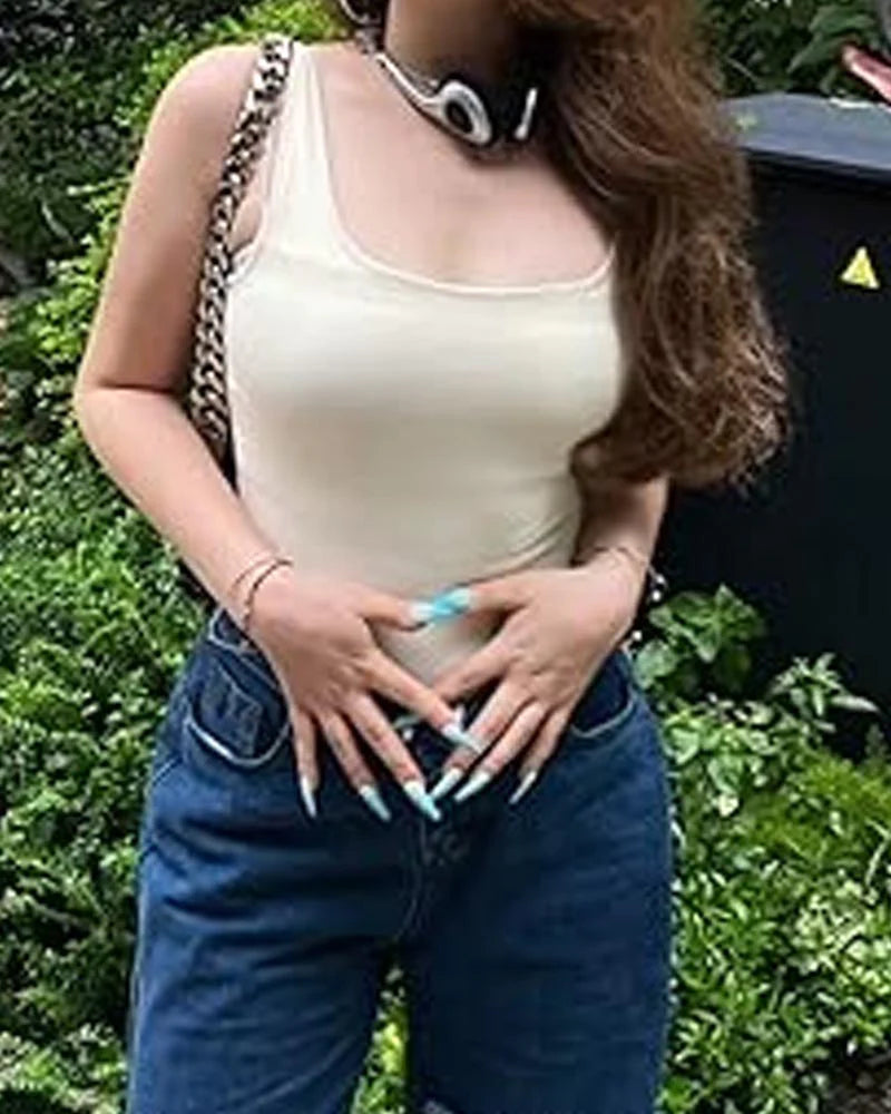 Body de Moldeador Femenino Sexy Sin Mangas con Cuello Cuadrado y Diseño Acanalado