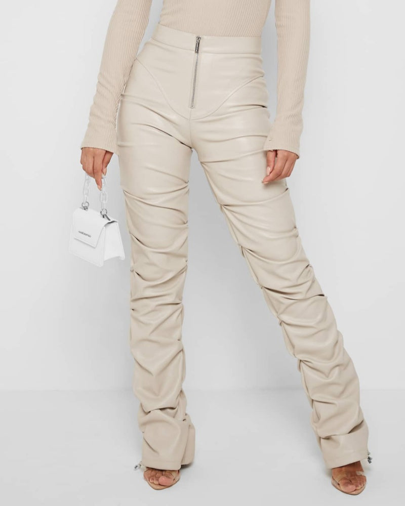 Pantalones Acampanados Plisados Personalizados de Cuero PU