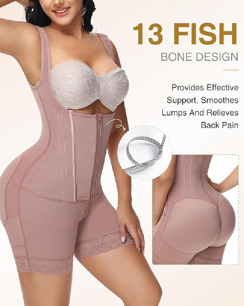 Shapshe® Faja de Alta Compresión con Cremallera Frontal hasta Media Muslo