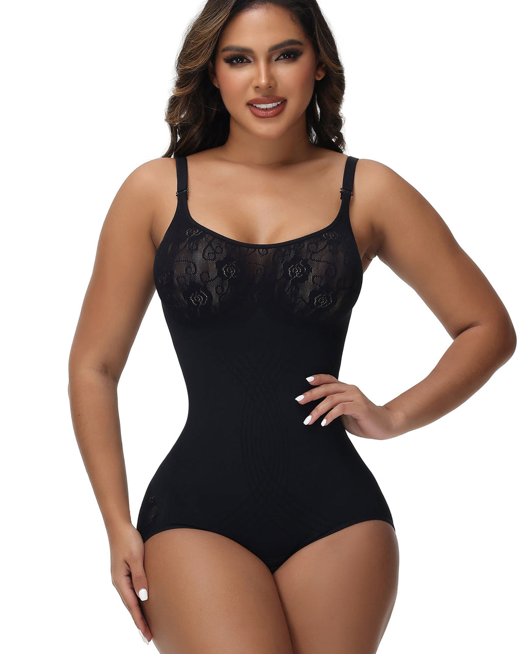 Shapshe® Body Moldeador Sexy Sin Costuras de Jacquard con Control de Abdomen y Tirantes Finos