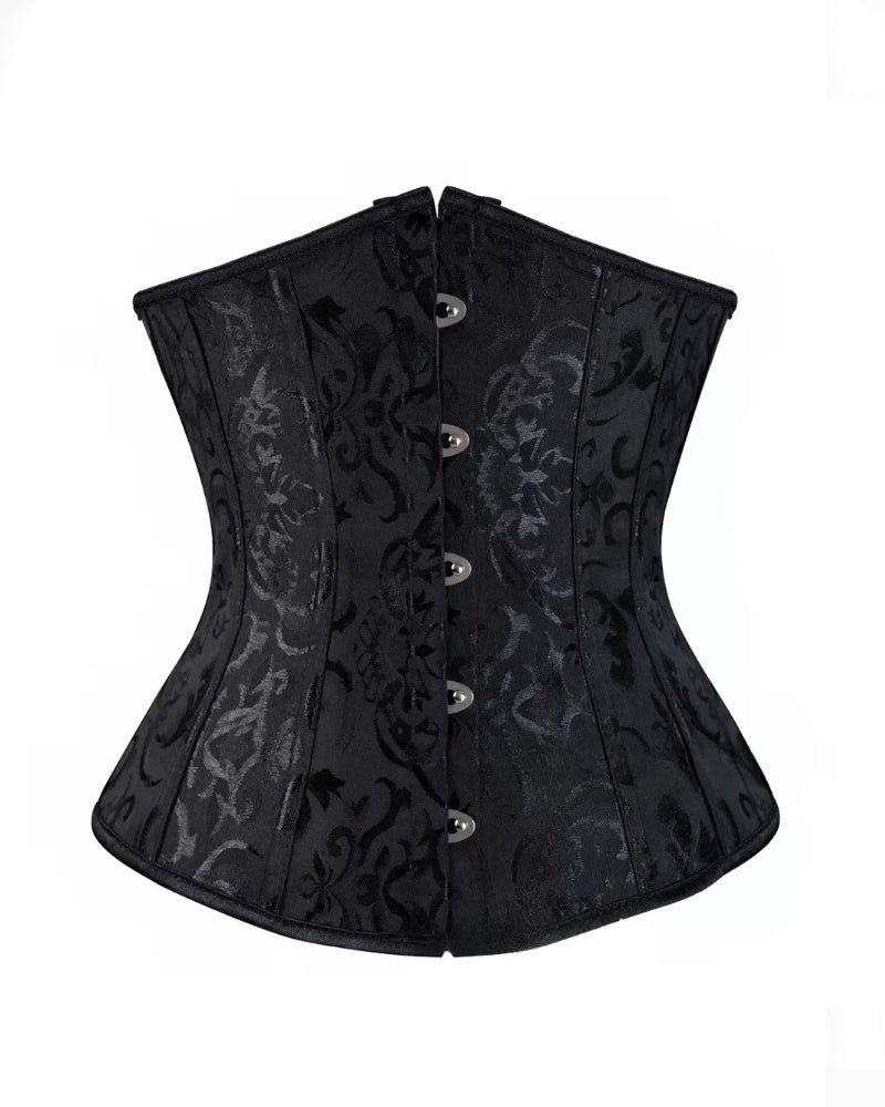 Corsé Vintage Jacquard de Control Abdominal, Bajo el Busto, con Cordones en la Espalda, Top Bustier Talla Plus