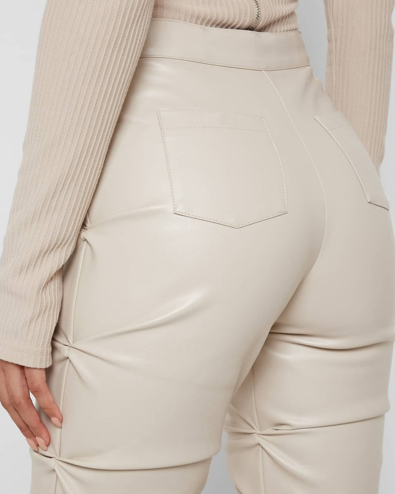 Pantalones Acampanados Plisados Personalizados de Cuero PU