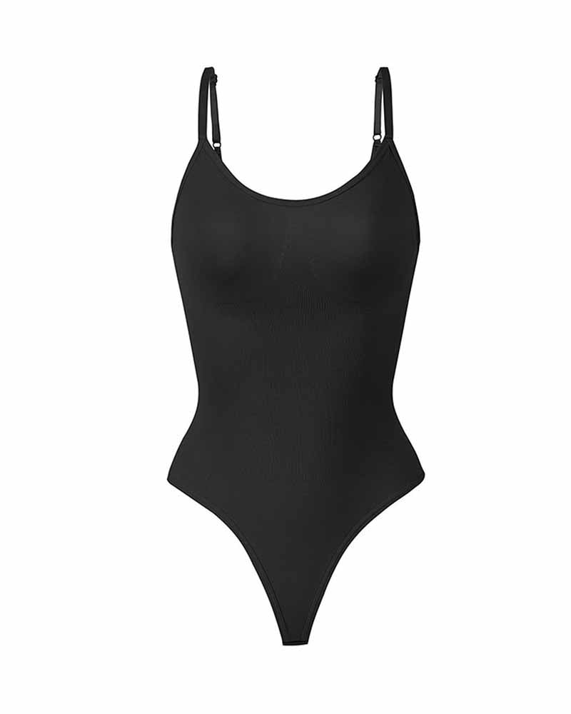 Top Body Shaper tipo Tank con Control de Abdomen, Sin Costuras, Cuello Redondo y Tanga