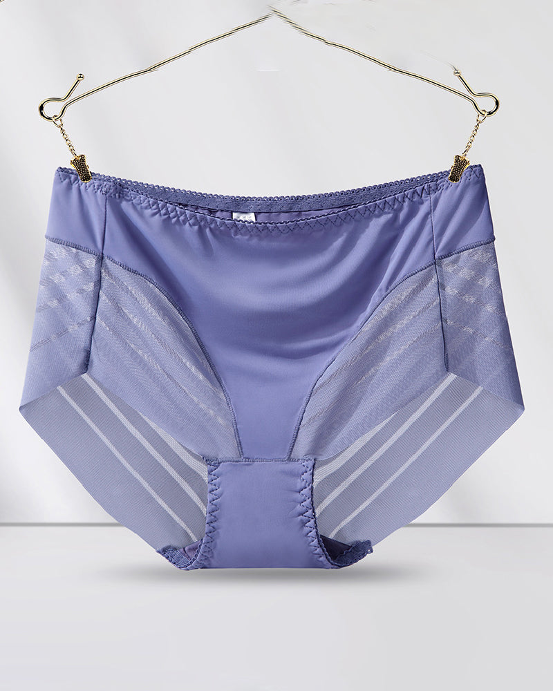 Ropa interior femenina sexy sin costuras con rayas huecas de malla, tanga de cintura media moldeadora