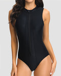 Traje de baño deportivo para mujer sin mangas con cremallera, cuello redondo, para surf y natación
