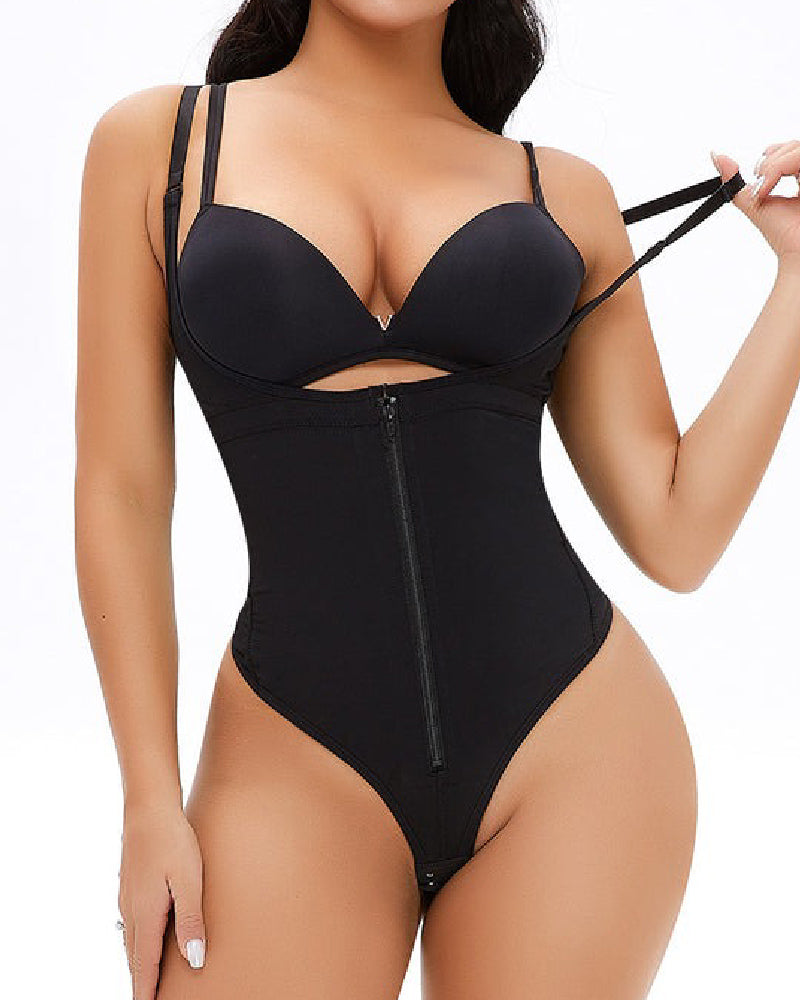 Moldeador de Cuerpo para Mujer con Control de Abdomen, Escote Abierto, Cierre de Cremallera, Tanga y Tallas Grandes