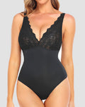 Body de Encaje Sexy para Mujer con Escote en V Profundo, Control de Abdomen y Tanga Modelador