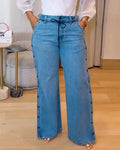 Shapshe® Straight Leg Wide Legs High Waist Baggy Side Snap Button Jeans