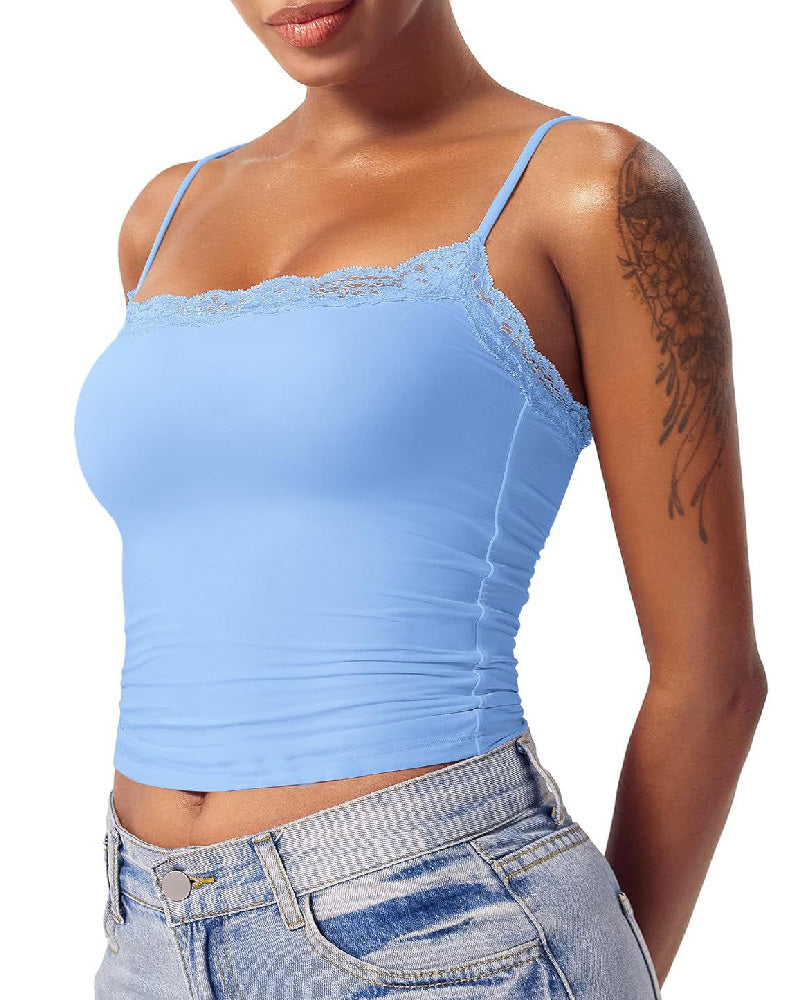 Sexy Lace Square Neck Shapewear Tank Top Sleeveless Camisole Basic Tops
