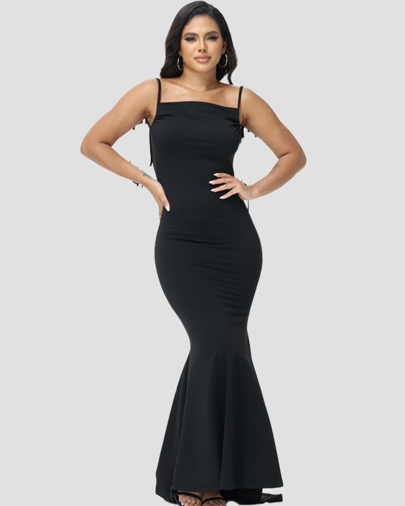 Vestido Maxi de Cola de Pescado para Mujer con Tirantes Finos y Espalda Descubierta Sexy