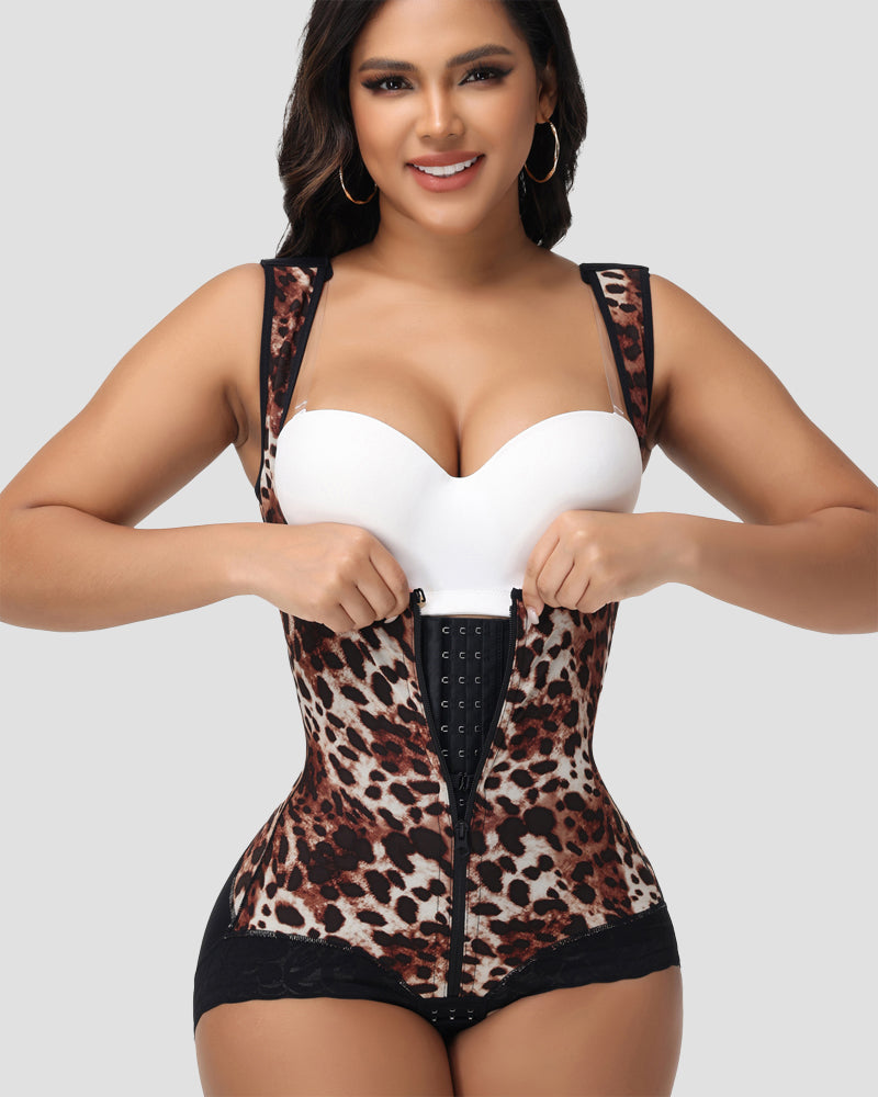 Shapshe® Moldeador Corporal de Alta Compresión con Control de Abdomen y Escote Abierto estilo Leopardo