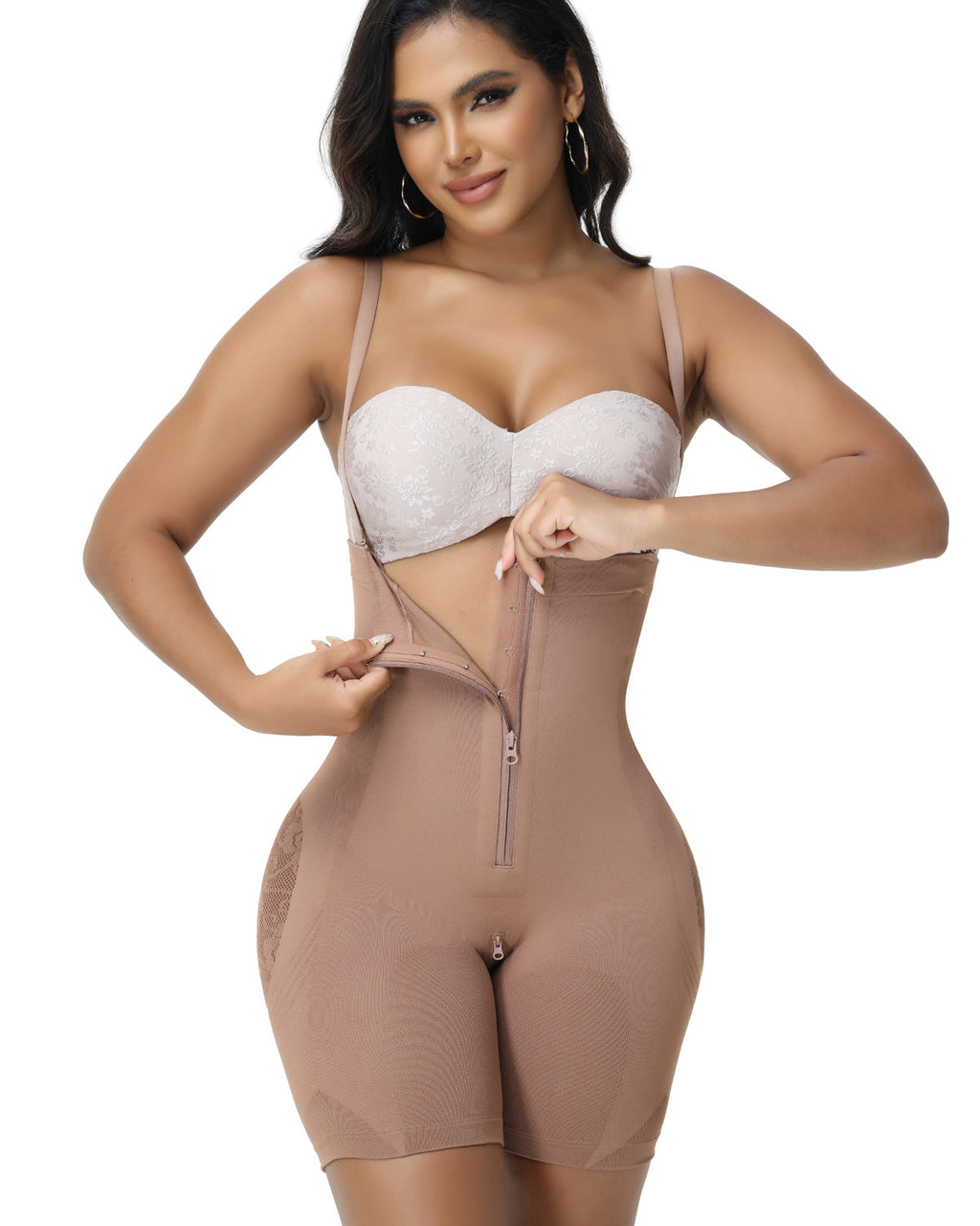 Shapshe® Shorts Moldeadores de Cintura Alta con Malla para Cadera y Cierre de Cremallera para Mujer