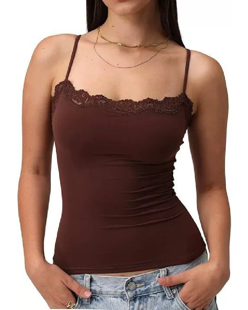 Sexy Lace Square Neck Shapewear Tank Top Sleeveless Camisole Basic Tops