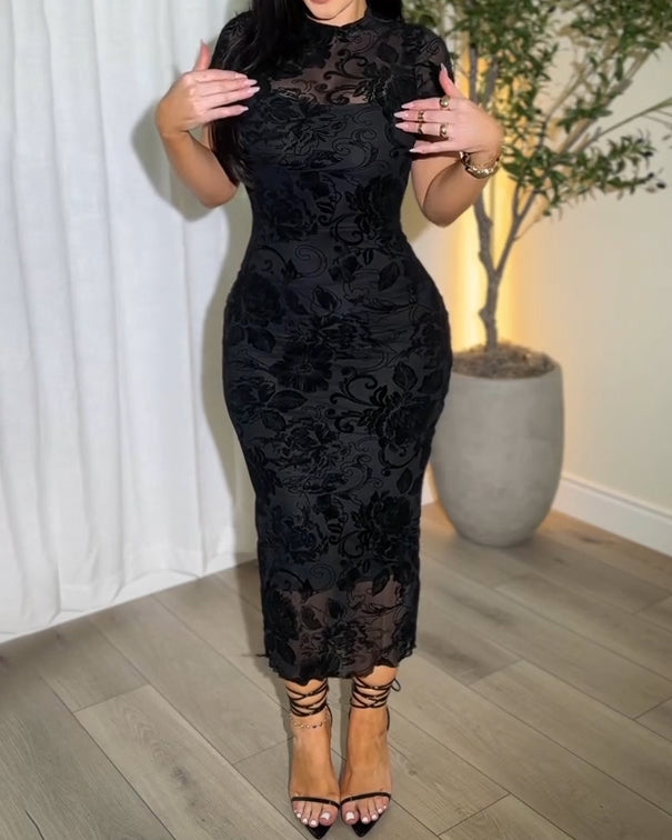 Vestido Bodycon Sexy de Malla Transparente para Mujer Shapshe® con Estampados Retro