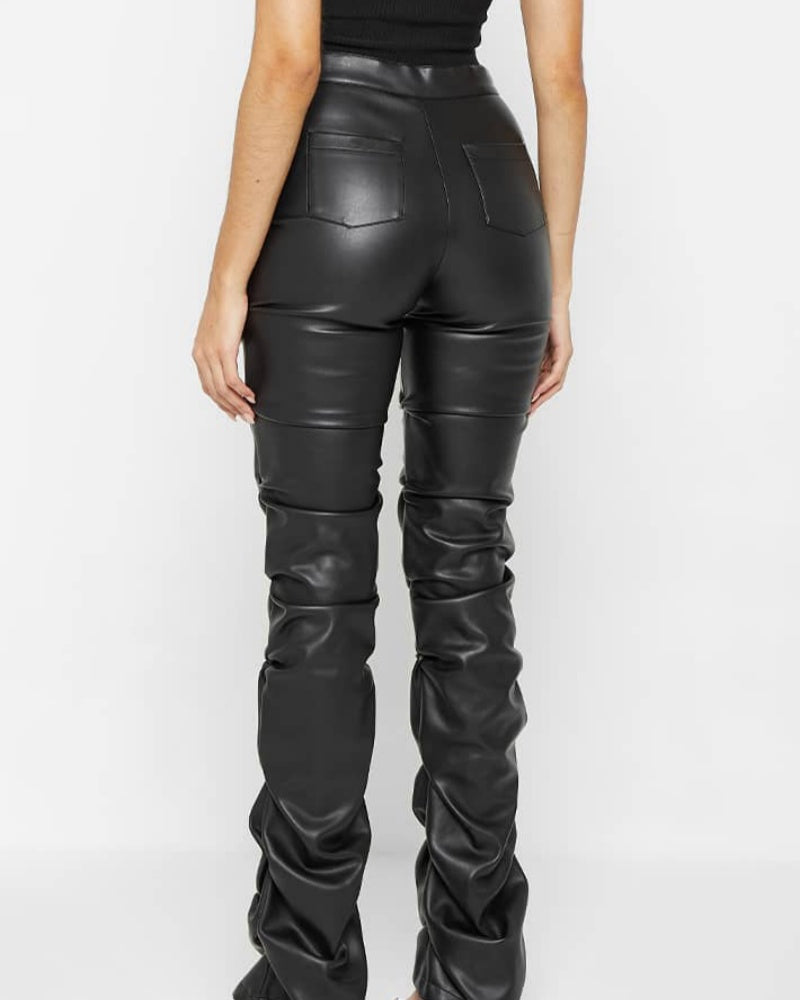 Pantalones Acampanados Plisados Personalizados de Cuero PU