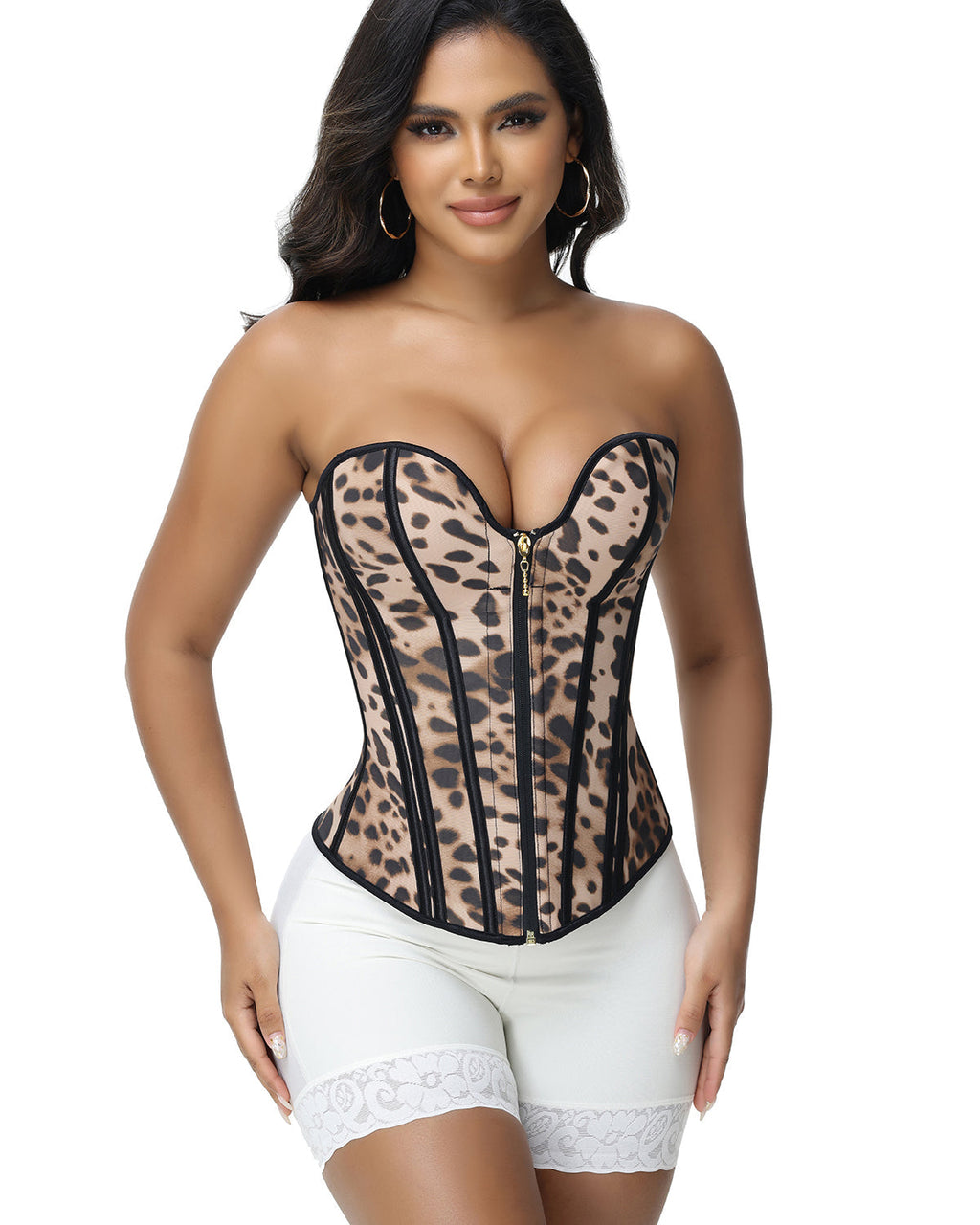 Shapshe® Fajas Colombianas Corset Top con Cierre Estampado de Leopardo