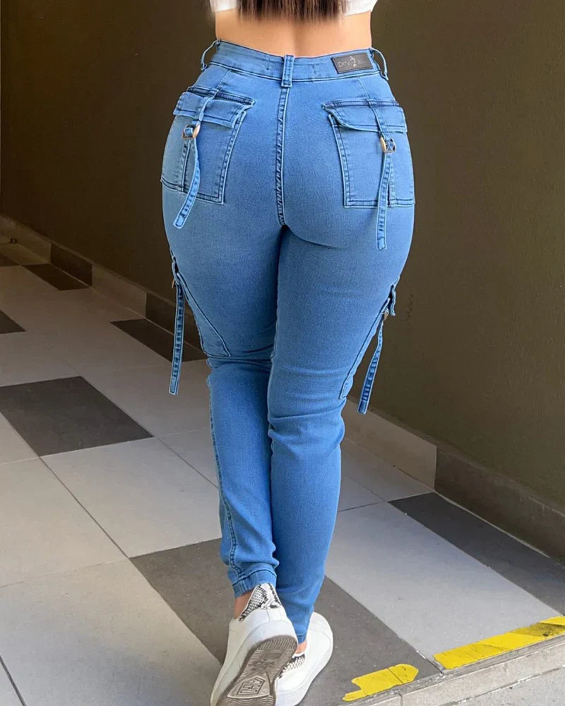Jeans Cargo Ajustados de Cintura Alta para Mujer Shapshe® con Levantamiento de Cadera y Bolsillos Grandes