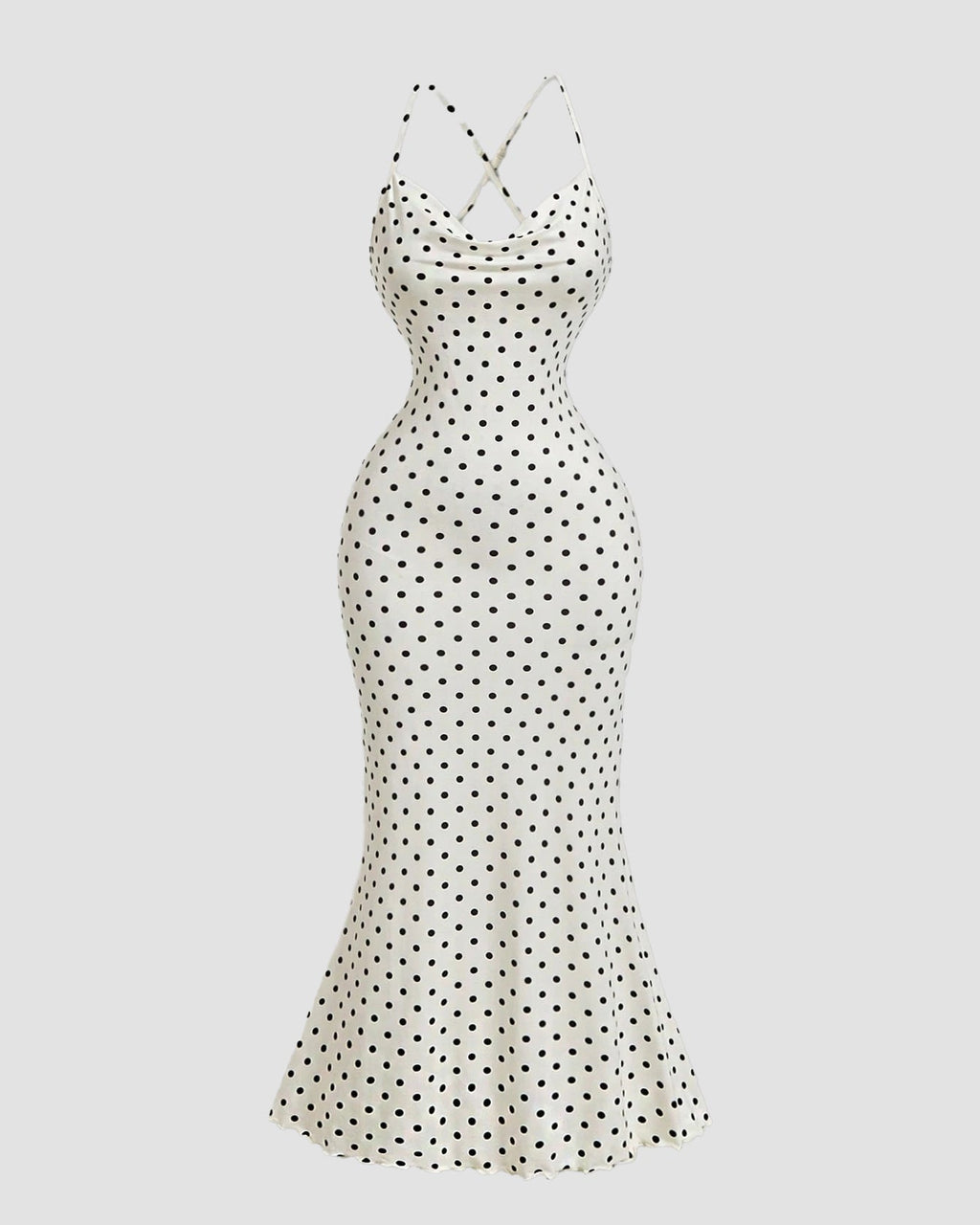 Vestido Ajustado Femenino Elegante y Sexy con Tirantes Finos y Estampado de Lunares