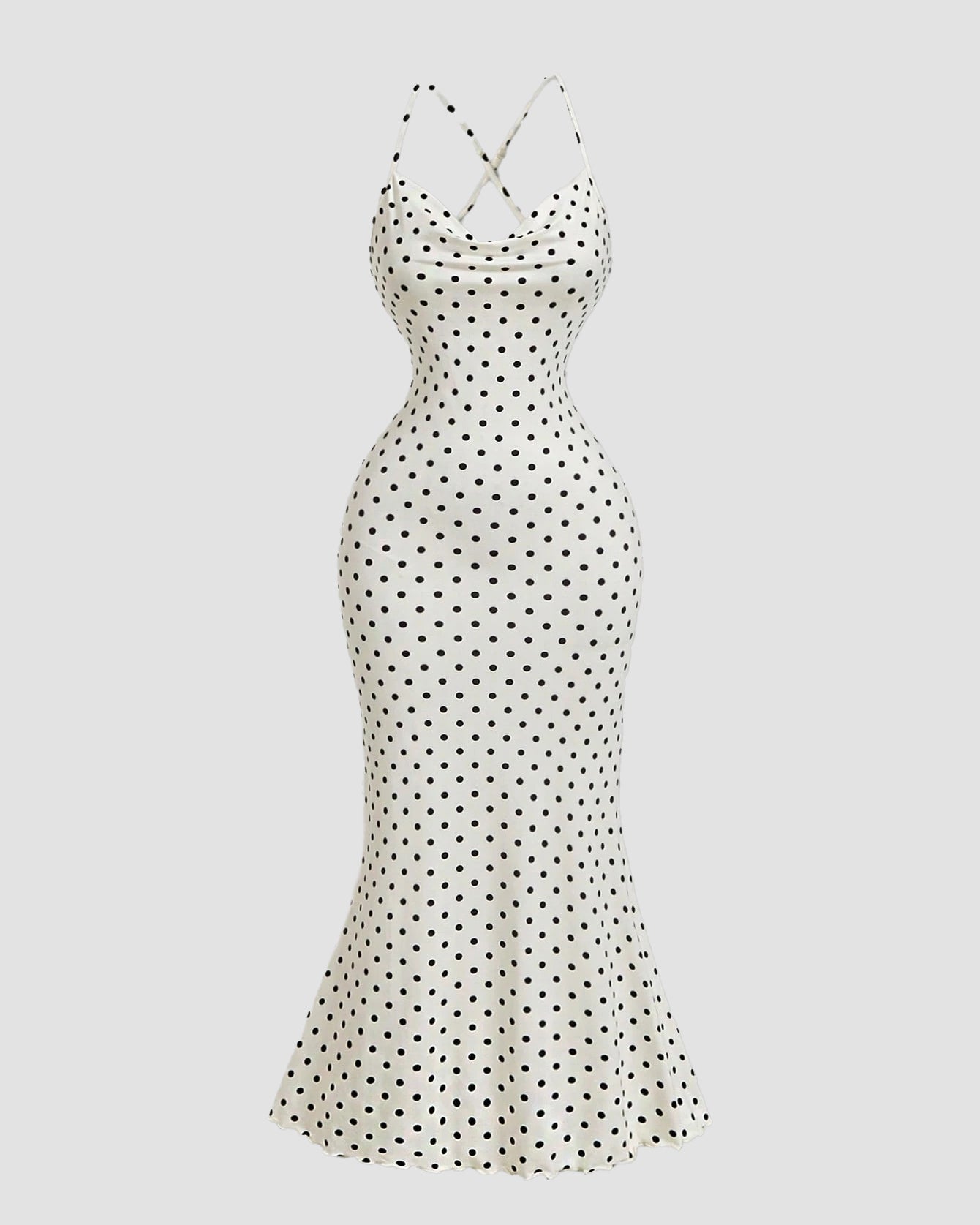 Vestido Ajustado Femenino Elegante y Sexy con Tirantes Finos y Estampado de Lunares