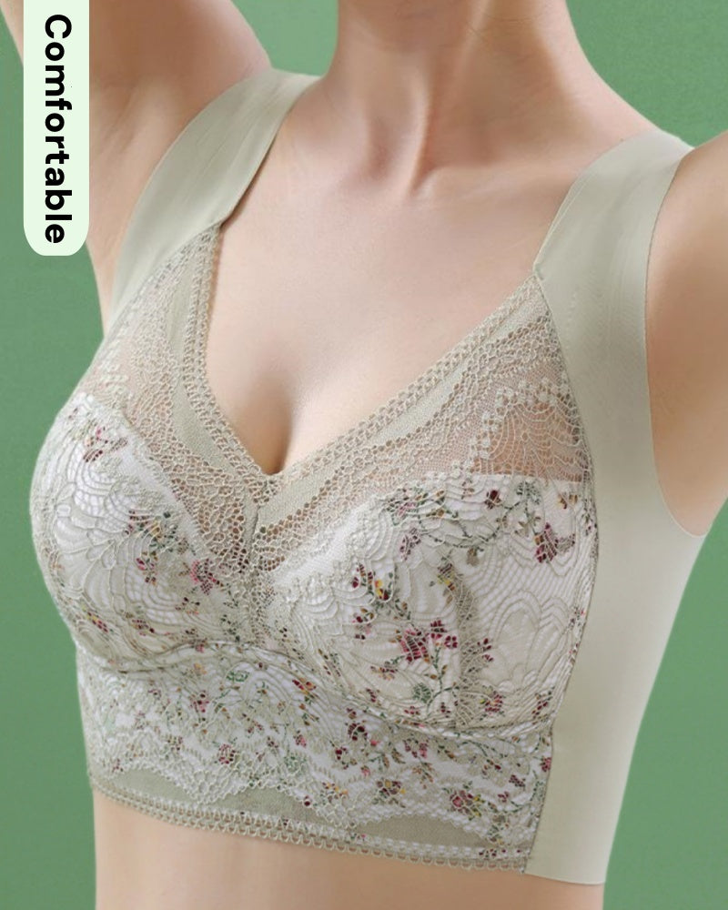 Sostén inalámbrico push up de encaje floral elegante de cobertura total