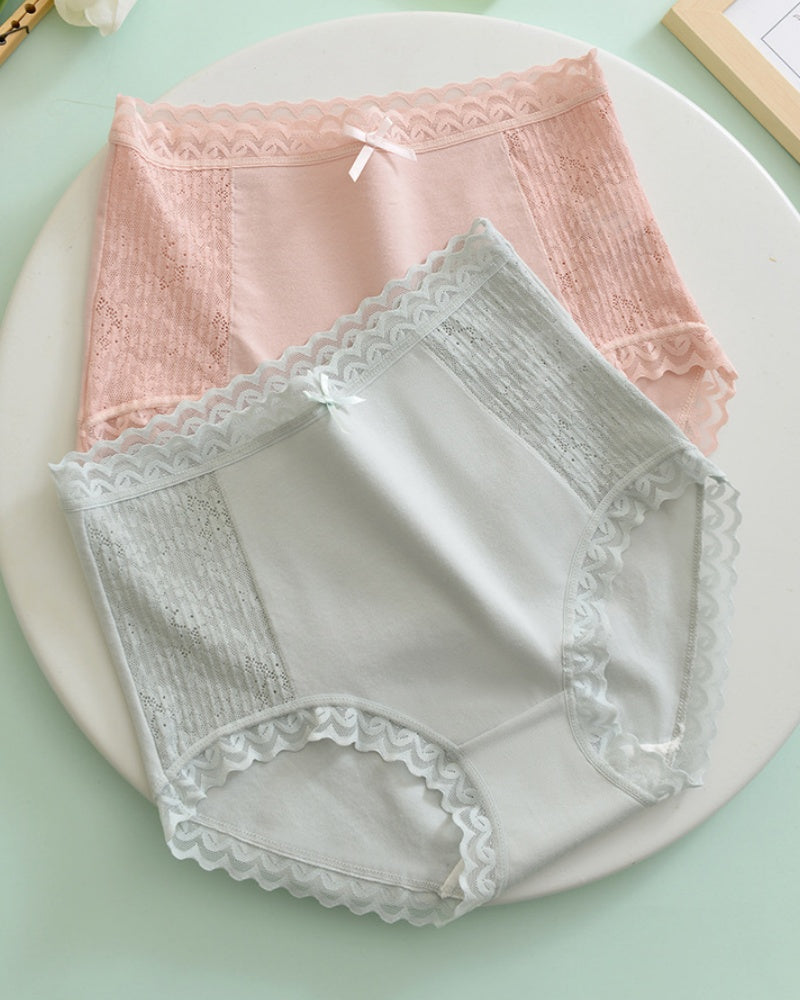 Panties cómodos de algodón transpirable con cintura alta y detalle de encaje