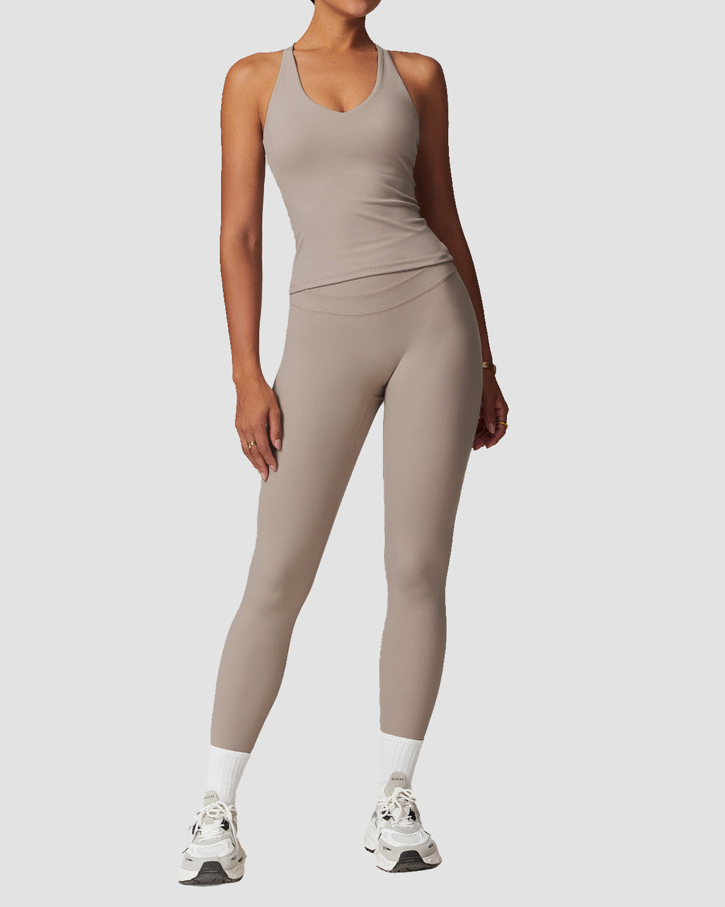 Conjunto de entrenamiento para correr y fitness de mujer con cintura alta