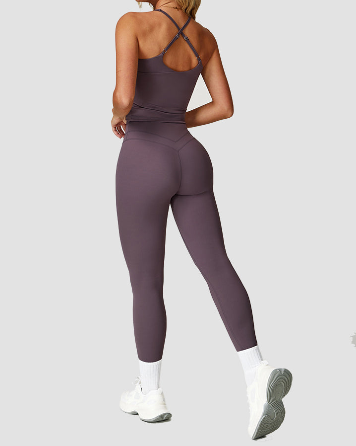 Conjunto de entrenamiento para correr y fitness de mujer con cintura alta