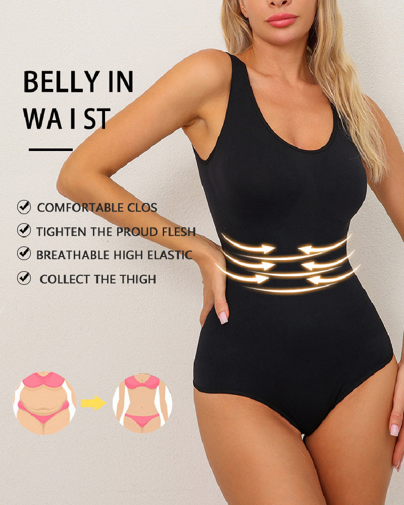 Camiseta tipo body moldeadora con control abdominal, escote en U y tanga