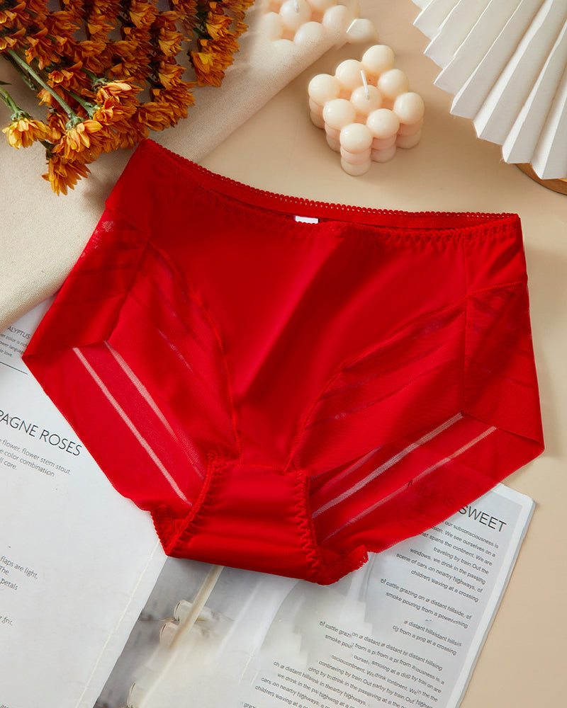 Ropa interior femenina sexy sin costuras con rayas huecas de malla, tanga de cintura media moldeadora