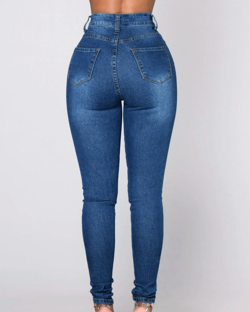 Jeans Ajustados de Cintura Alta con Control Elástico de Abdomen y Levantamiento de Cadera
