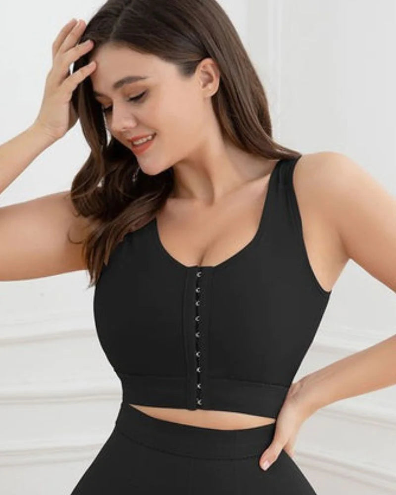 Shapshe® Sujetador Deportivo Negro para Mujer, Sin Aros, con Relleno y Cierre Frontal, Crop Top de Soporte para Entrenamiento