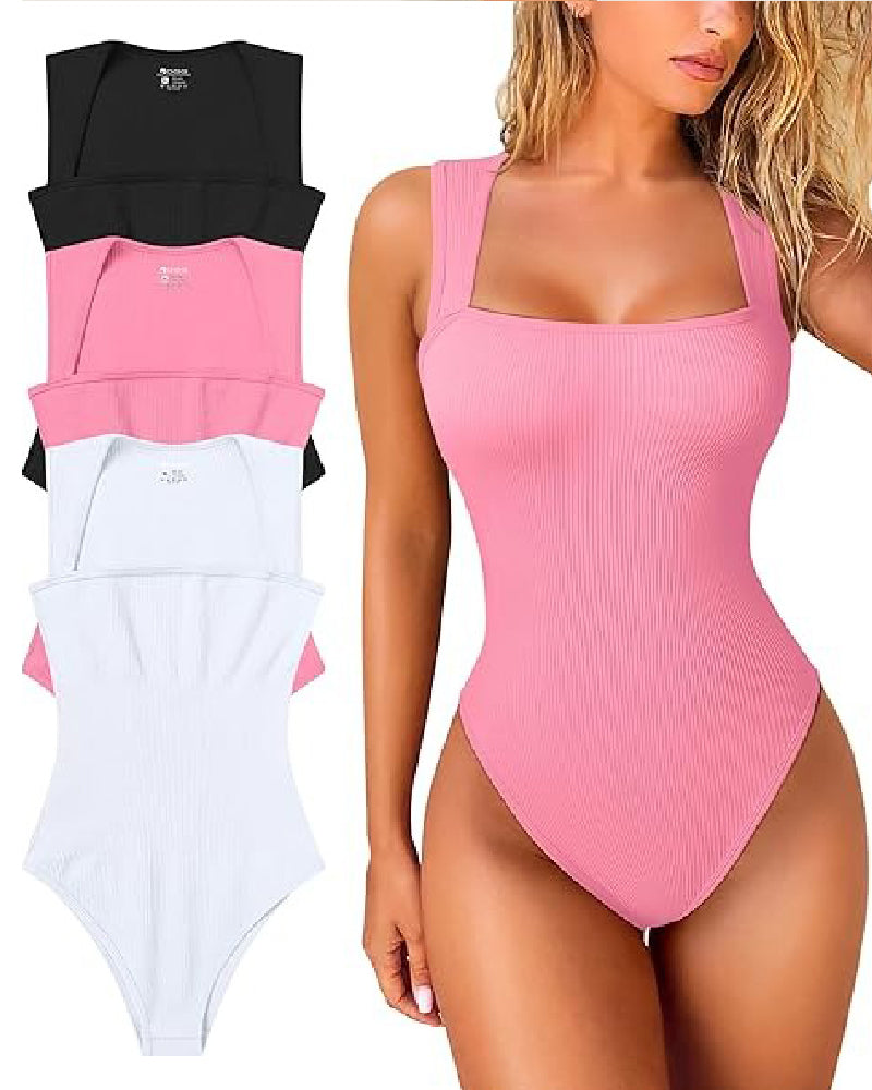 Shapshe® Body sin Mangas de Punto Acanalado Sin Costuras con Cuello Cuadrado y Control de Abdomen
