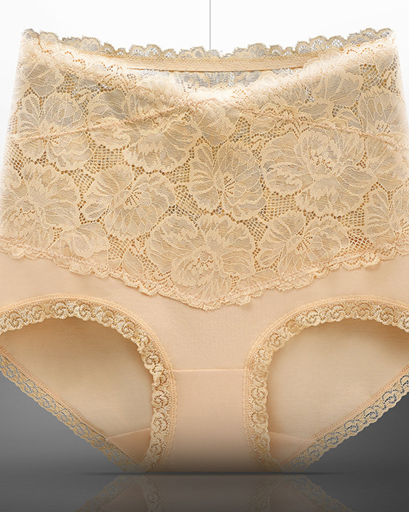 Bragas de encaje floral para mujer, con cintura alta en forma de V, control de abdomen, suaves y sexys