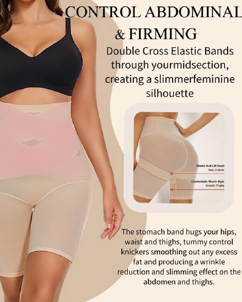 Shorts moldeadores de malla de cintura alta con control de abdomen para recuperación posparto y adelgazamiento