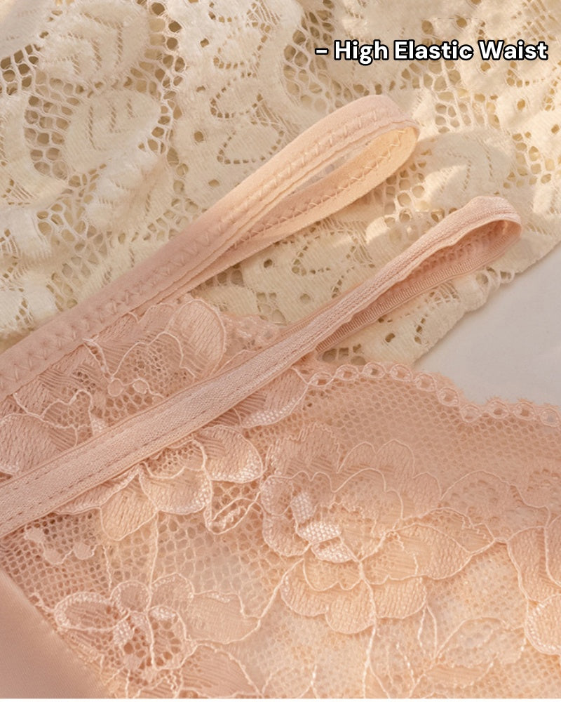Bragas de Encaje de Seda Helada Sexy de Cintura Alta con Control Abdomen