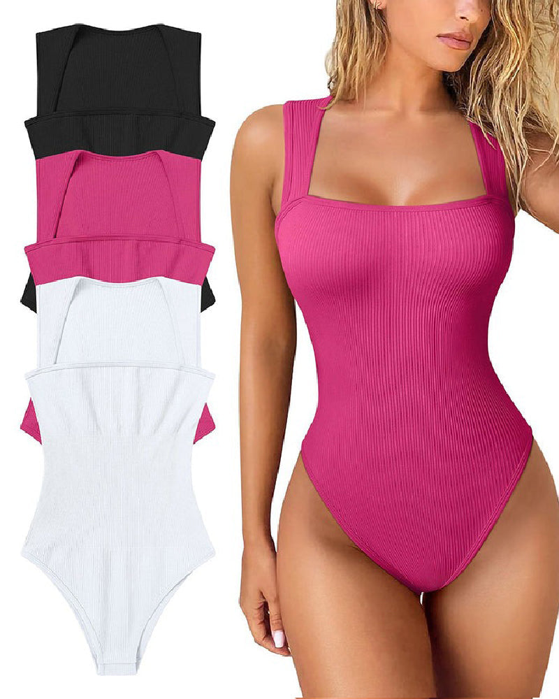 Shapshe® Body sin Mangas de Punto Acanalado Sin Costuras con Cuello Cuadrado y Control de Abdomen