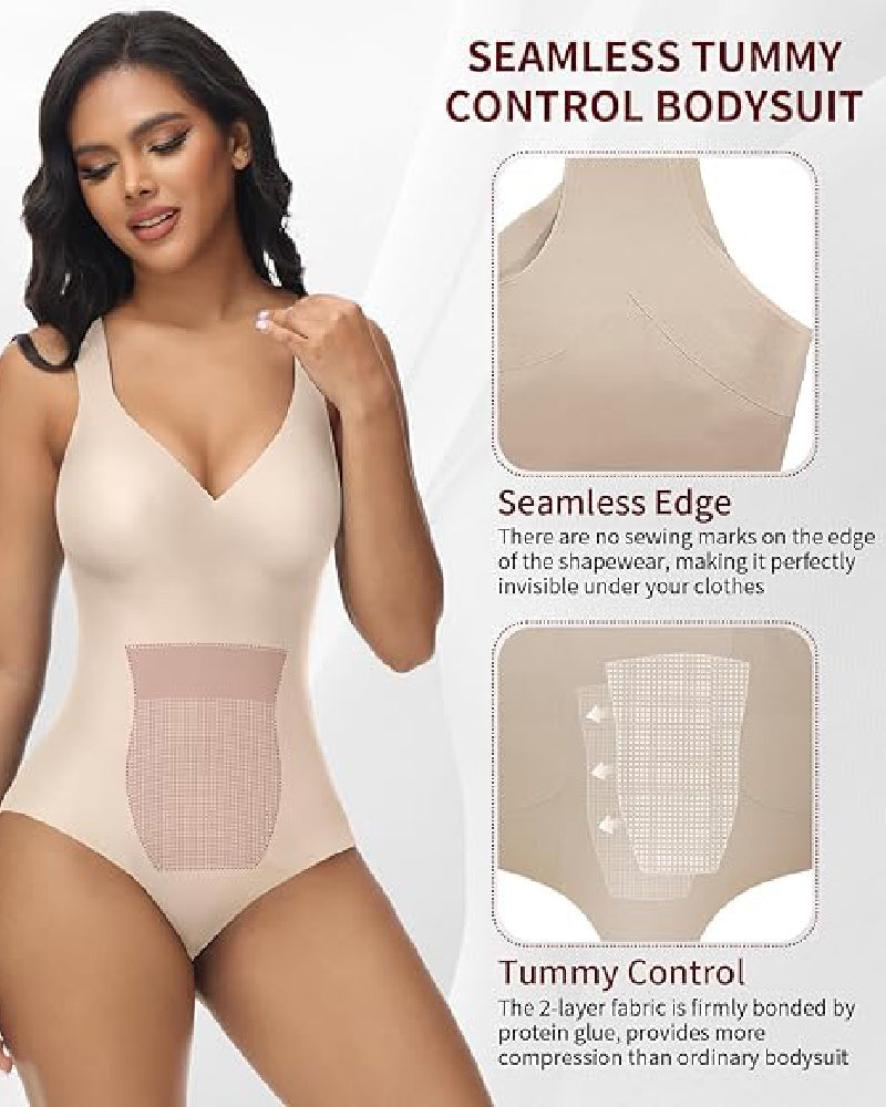 Shapshe® Body de Verano Sin Costuras de Seda Helada para Mujer con Control de Abdomen, Compresión y Escote en V