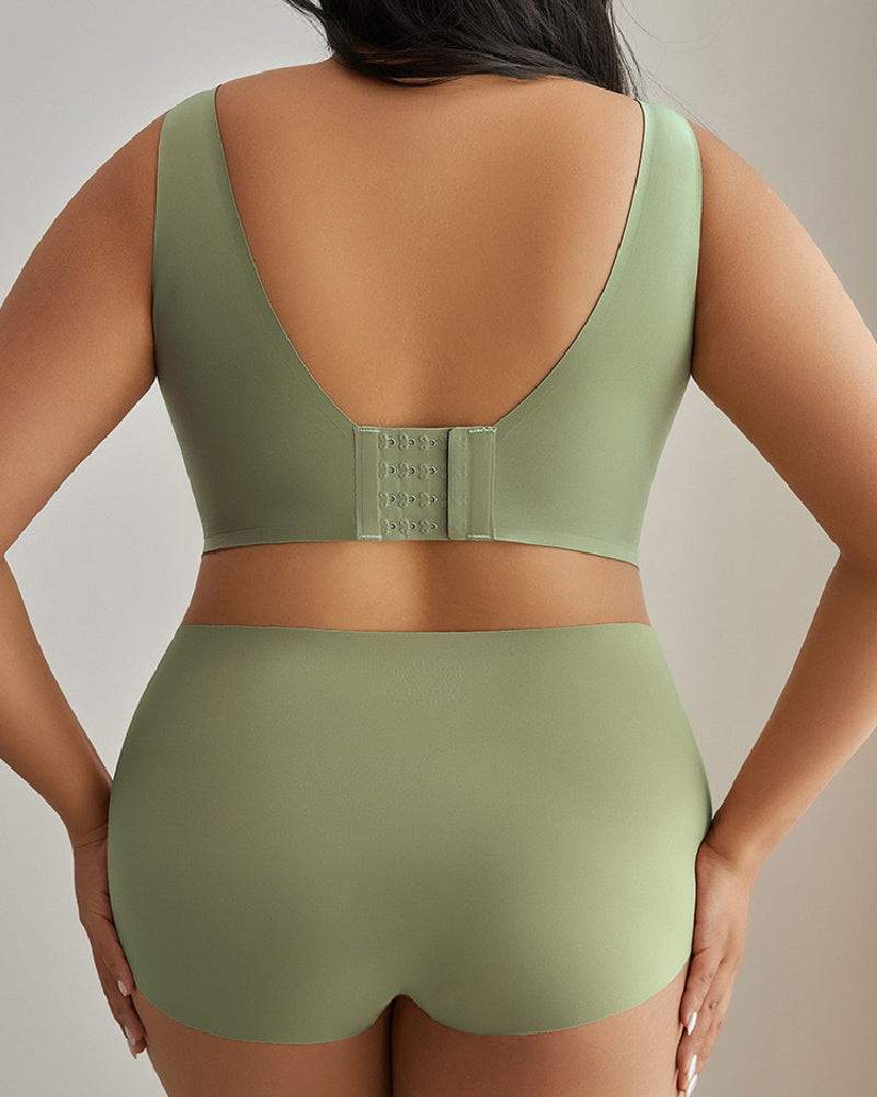 Conjunto de Ropa Interior Femenina Sin Aros Sin Costuras Ultra Cómoda Sostenes Diarios con Panties de Cintura Alta