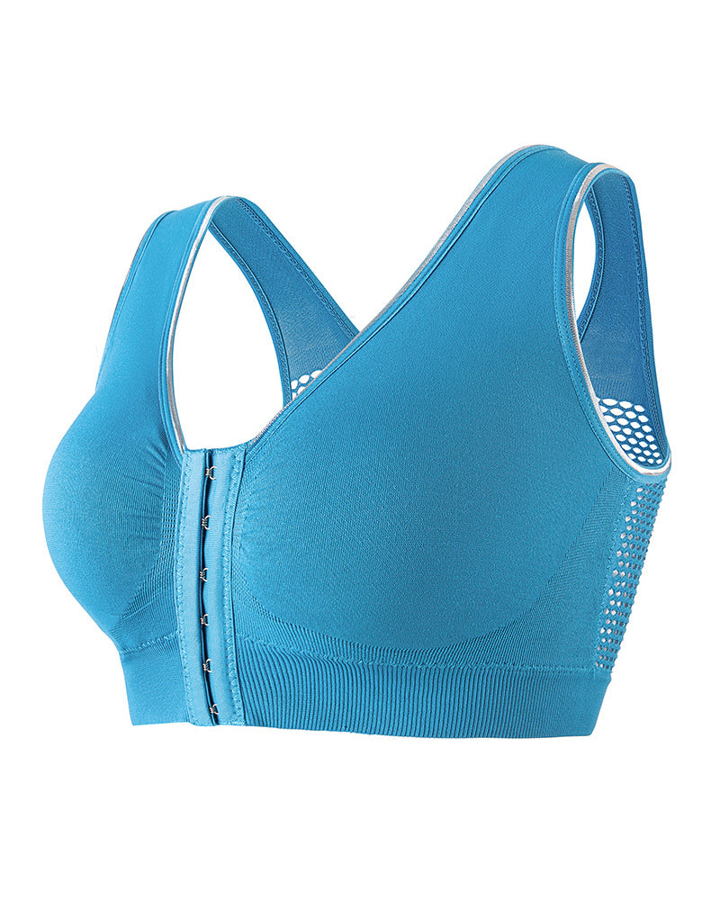 Sostén Deportivo Sin Aros para Mujer Talla Plus con Hebilla Frontal, Sólido, Transpirable y con Diseño Hueco