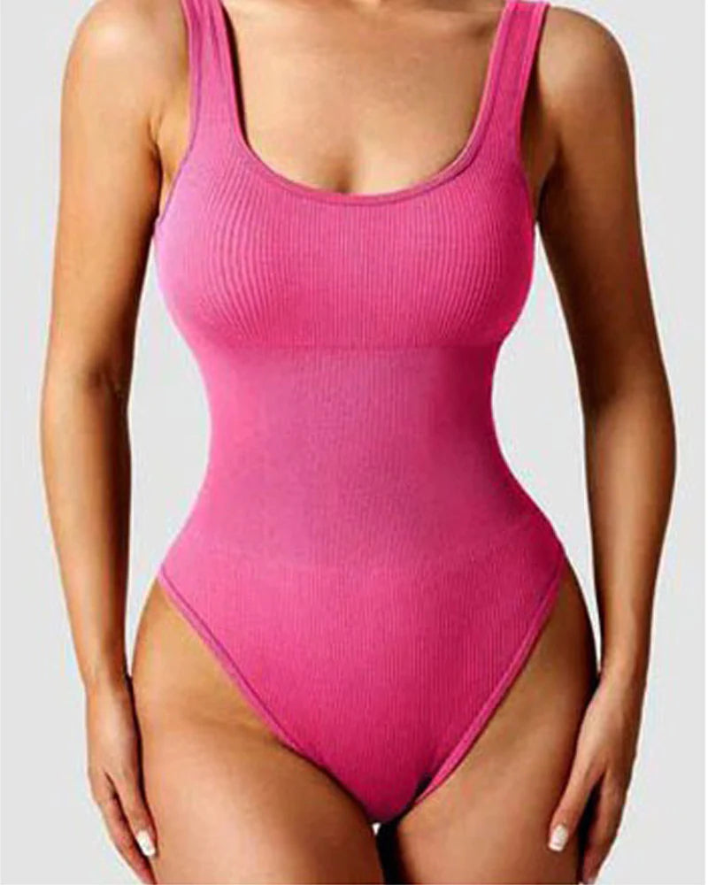 Body de Moldeador Femenino Sexy Sin Mangas con Cuello Cuadrado y Diseño Acanalado