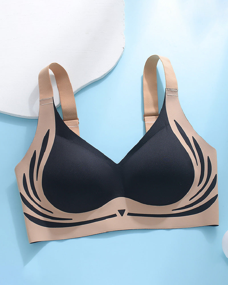 Sostén para dormir inalámbrico suave con contraste de colores, sin costuras, anti-caída y push up