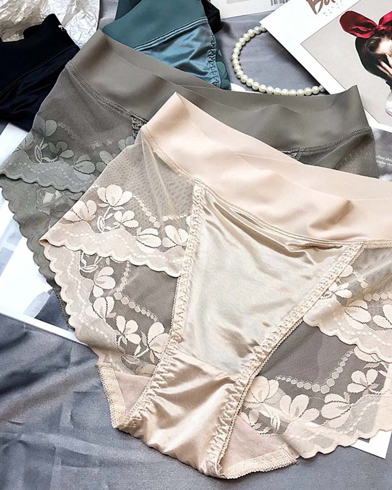 Pantalones de Cintura Alta con Encaje de Lujo Ligero de Satén Premium