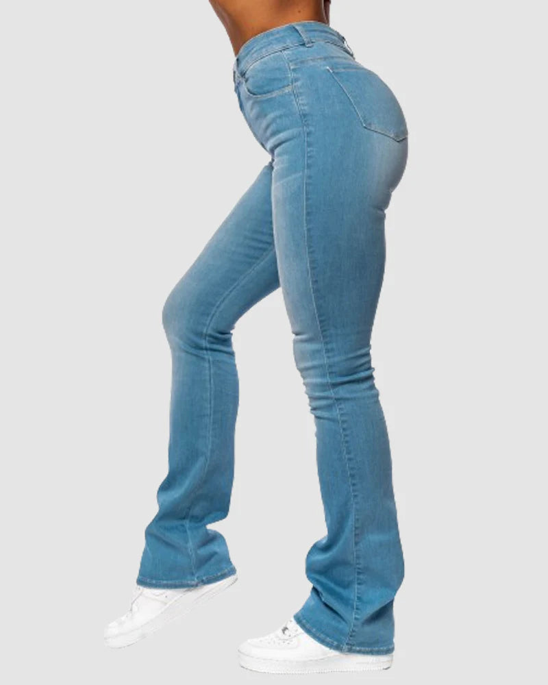Jeans ajustados de tiro alto con stretch y corte acampanado