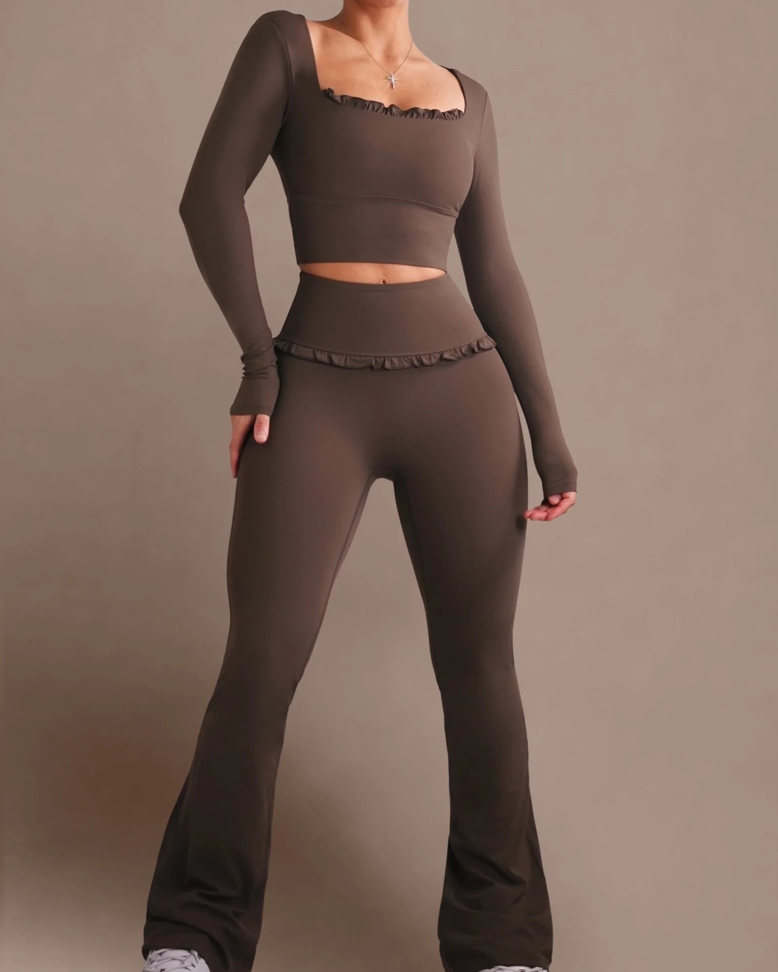 Conjunto Deportivo de Ballet con Volantes, Ajustado, Alta Elasticidad para Fitness y Yoga