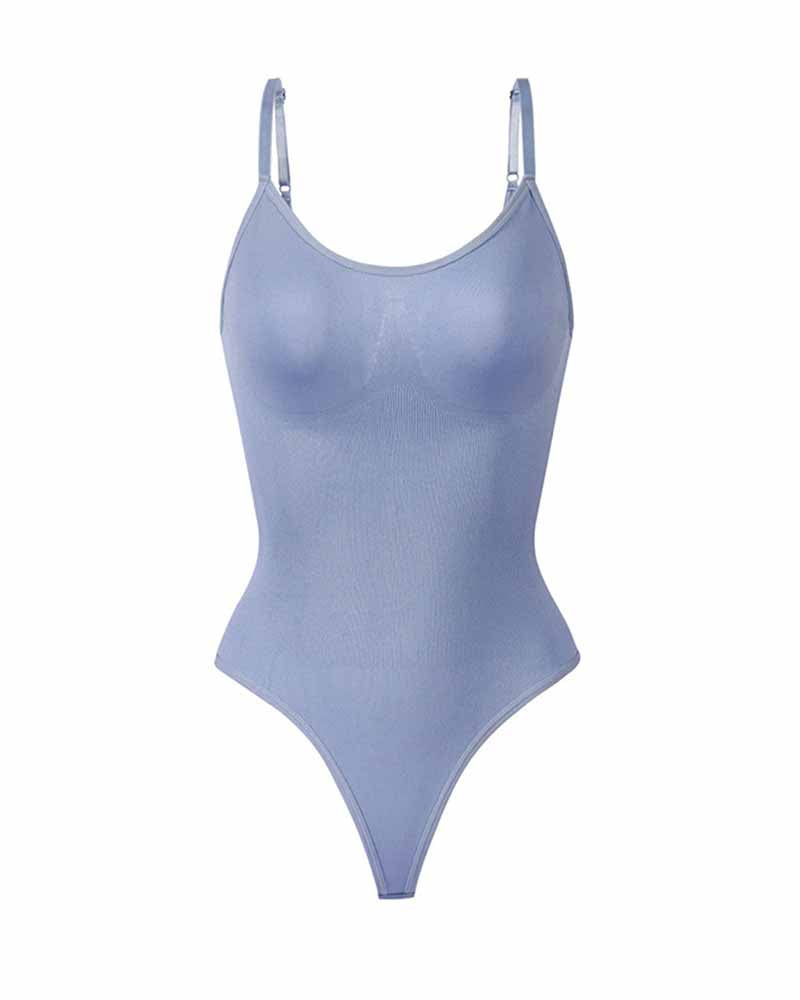 Top Body Shaper tipo Tank con Control de Abdomen, Sin Costuras, Cuello Redondo y Tanga
