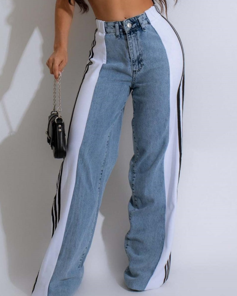 Jeans de tiro alto con paneles y 3 rayas anchos