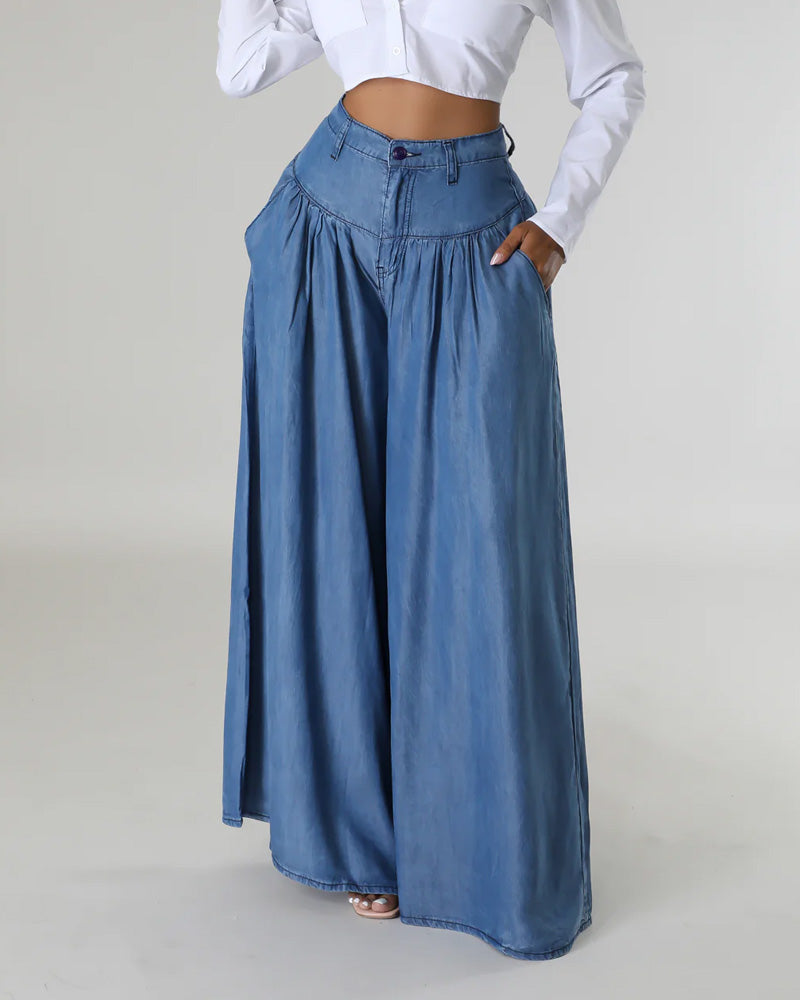 Jeans de pierna ancha de cintura alta casual y a la moda para mujer