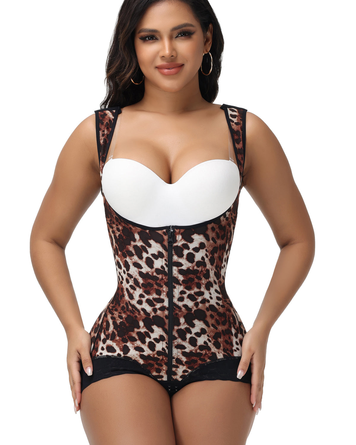 Shapshe® Moldeador Corporal de Alta Compresión con Control de Abdomen y Escote Abierto estilo Leopardo