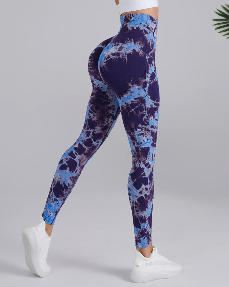 Pantalones de Yoga de Cintura Ancha con Estampado Tie Dye, Alta Elasticidad, Sin Costuras y Levantacola