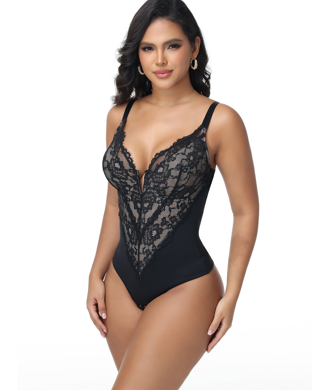 Shapshe® Body moldeador sexy con escote profundo y encaje, con cierre de gancho en la entrepierna